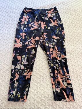 POP Fit Navy Leggings with Pink & Blue Abstract Floral Print